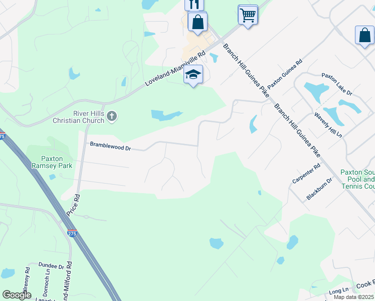 map of restaurants, bars, coffee shops, grocery stores, and more near 818 Bramblewood Drive in Loveland