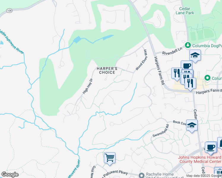 map of restaurants, bars, coffee shops, grocery stores, and more near 11154 Wood Elves Way in Columbia