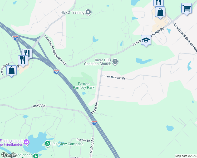 map of restaurants, bars, coffee shops, grocery stores, and more near 6275 Price Road in Loveland