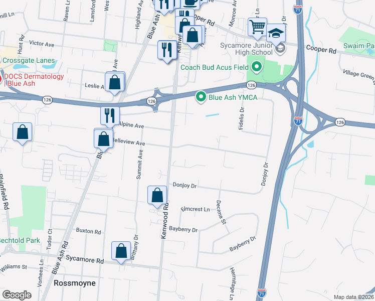 map of restaurants, bars, coffee shops, grocery stores, and more near 5021 Belleview Avenue in Cincinnati