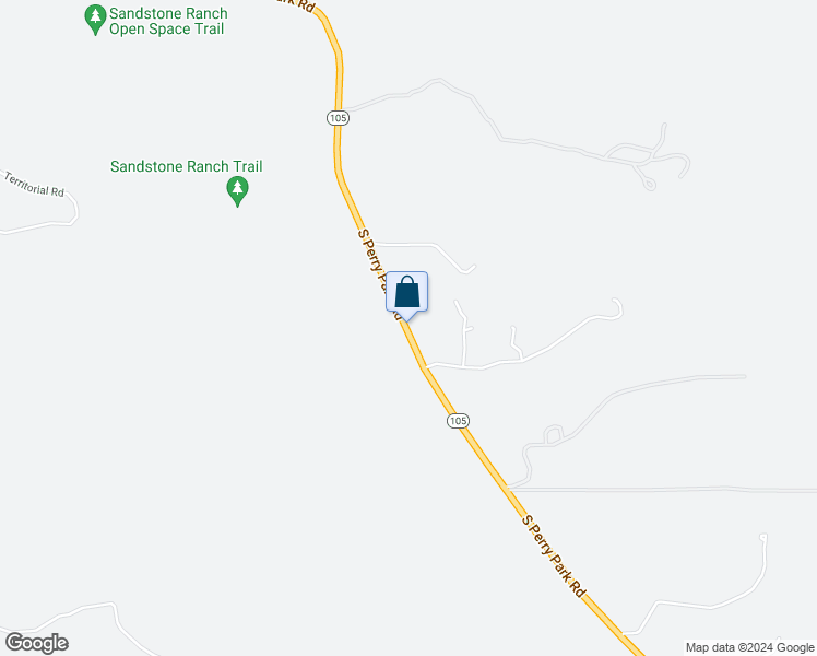 map of restaurants, bars, coffee shops, grocery stores, and more near 9676 South Perry Park Road in Larkspur