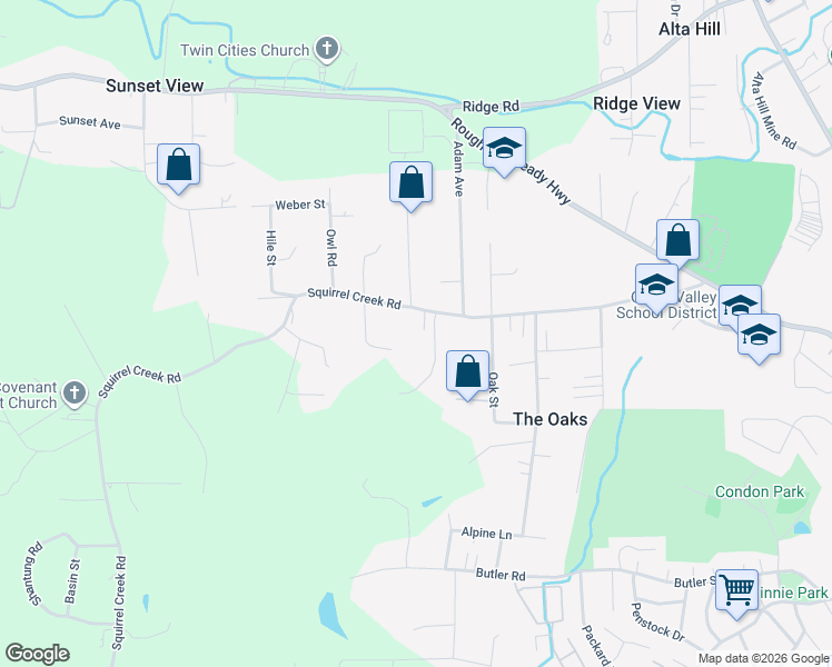 map of restaurants, bars, coffee shops, grocery stores, and more near 10470 Linda Lane in Grass Valley