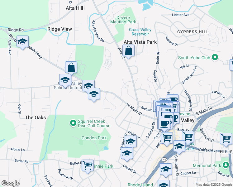 map of restaurants, bars, coffee shops, grocery stores, and more near 826 West Main Street in Grass Valley