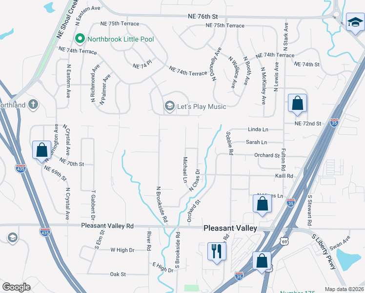 map of restaurants, bars, coffee shops, grocery stores, and more near 7104 Michael Lane in Pleasant Valley