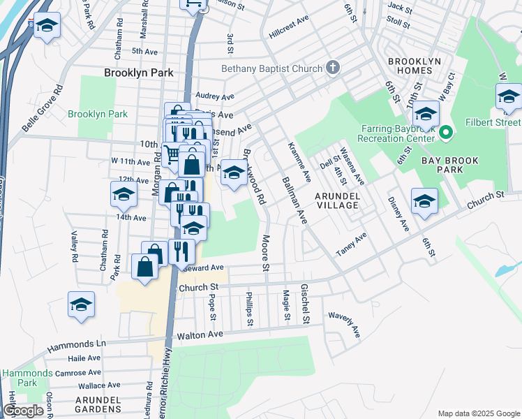 map of restaurants, bars, coffee shops, grocery stores, and more near 5320 Brookwood Road in Brooklyn Park