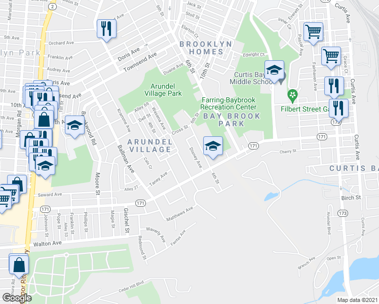 map of restaurants, bars, coffee shops, grocery stores, and more near 5212 Disney Avenue in Brooklyn Park