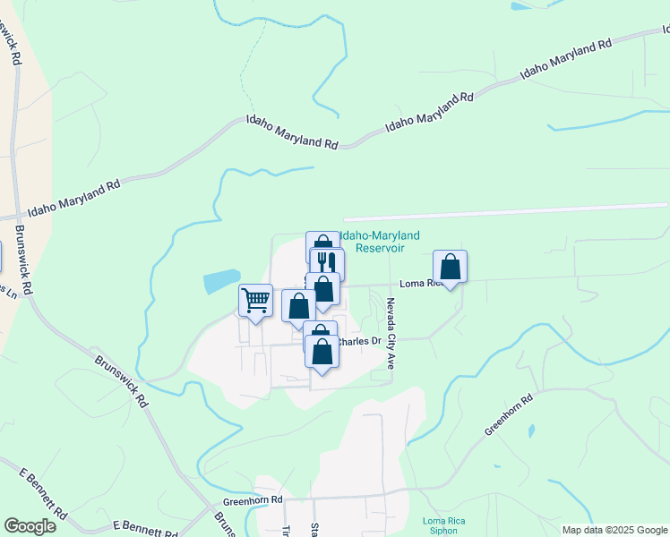 map of restaurants, bars, coffee shops, grocery stores, and more near 12550 Loma Rica Drive in Grass Valley