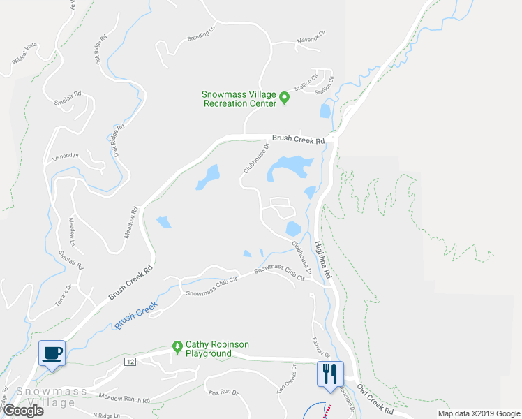 map of restaurants, bars, coffee shops, grocery stores, and more near Clubhouse Drive in Snowmass Village