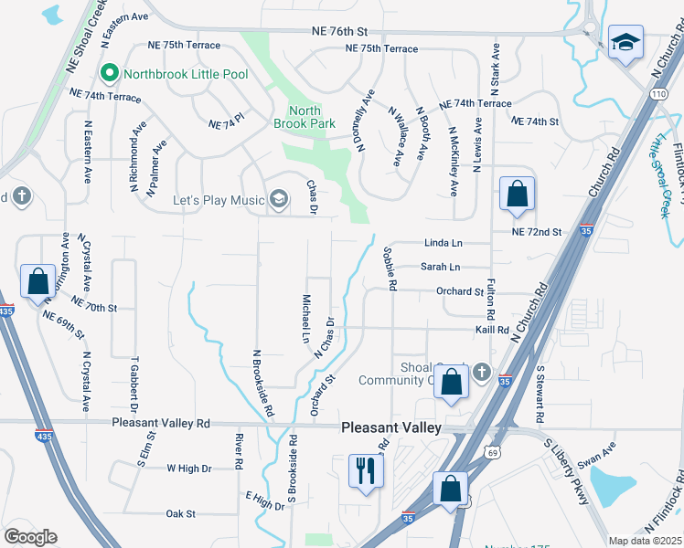 map of restaurants, bars, coffee shops, grocery stores, and more near 7101 North Chas Drive in Pleasant Valley
