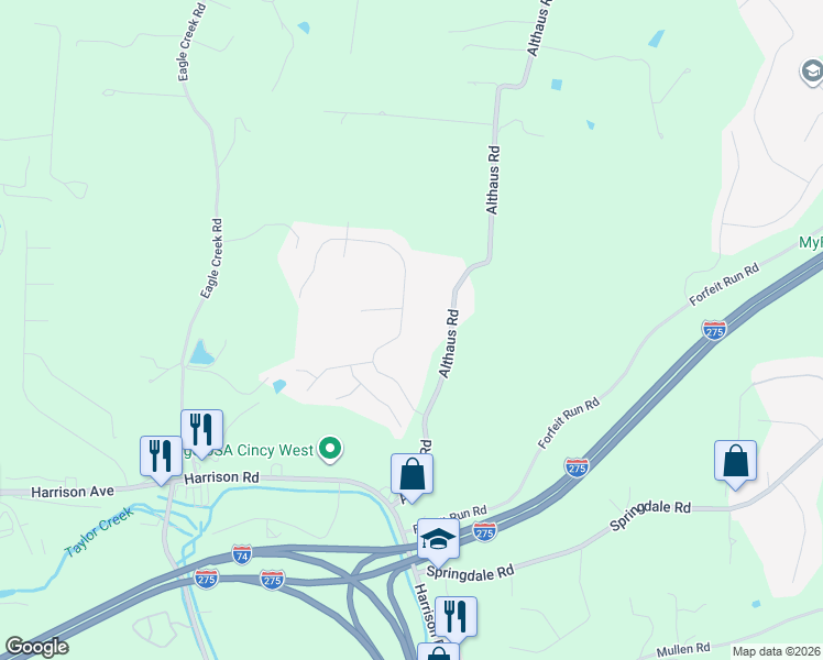 map of restaurants, bars, coffee shops, grocery stores, and more near 7820 Austin Ridge Drive in Cincinnati