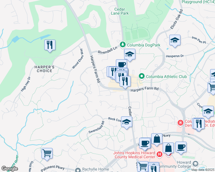 map of restaurants, bars, coffee shops, grocery stores, and more near 5473 El Camino in Columbia