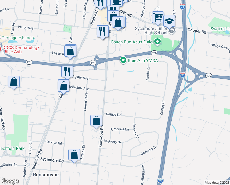 map of restaurants, bars, coffee shops, grocery stores, and more near 5021 Belleview Avenue in Cincinnati
