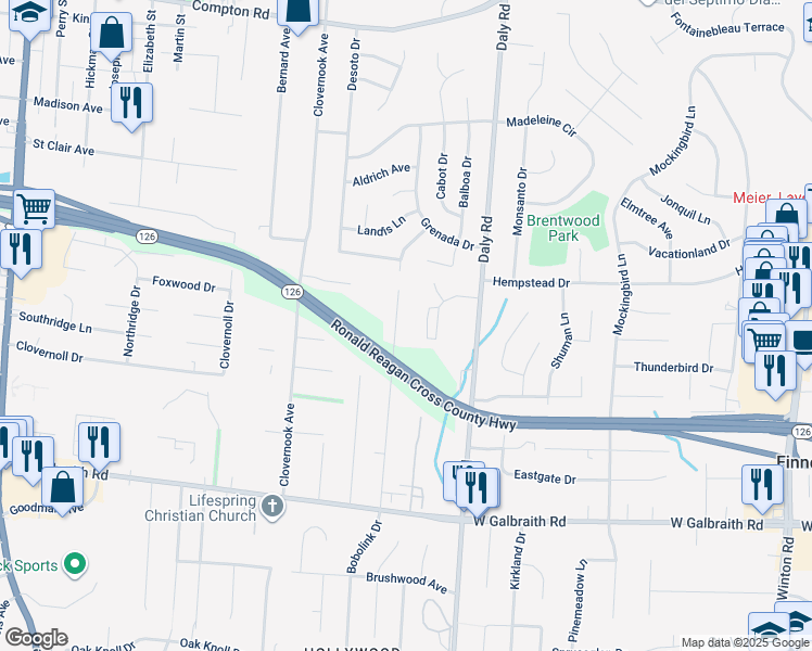 map of restaurants, bars, coffee shops, grocery stores, and more near 8508 Bobolink Avenue in Cincinnati