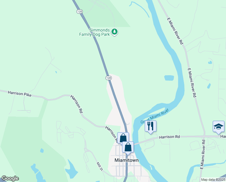 map of restaurants, bars, coffee shops, grocery stores, and more near 7370 Ohio 128 in Cleves