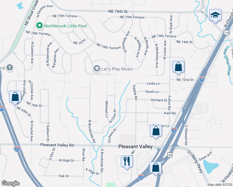 map of restaurants, bars, coffee shops, grocery stores, and more near 7101 North Chas Drive in Pleasant Valley