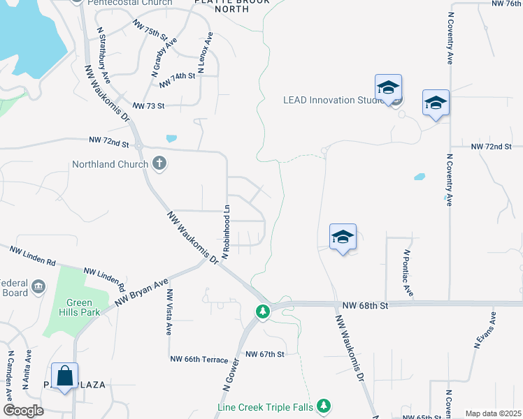 map of restaurants, bars, coffee shops, grocery stores, and more near 7009 North Gower Avenue in Kansas City