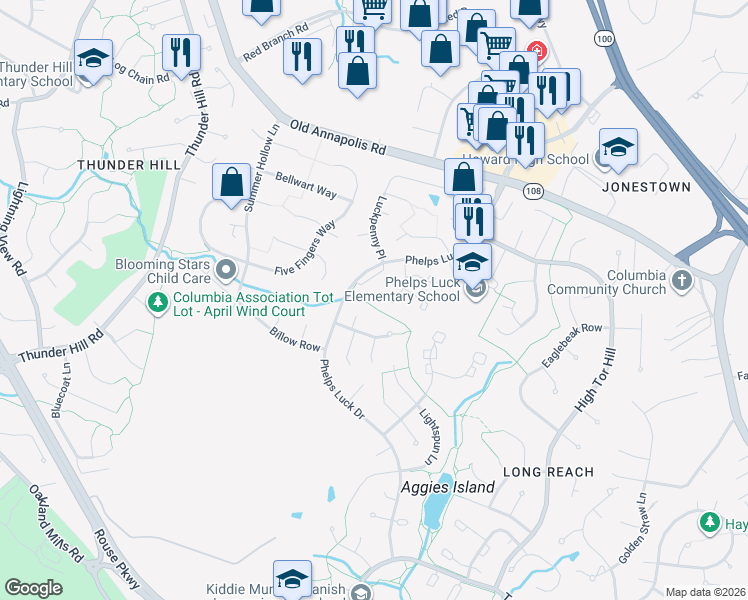 map of restaurants, bars, coffee shops, grocery stores, and more near 5474 Wild Lilac in Columbia