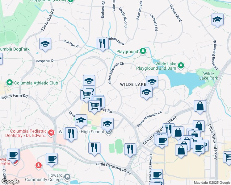 map of restaurants, bars, coffee shops, grocery stores, and more near 10774 Green Mountain Circle in Columbia