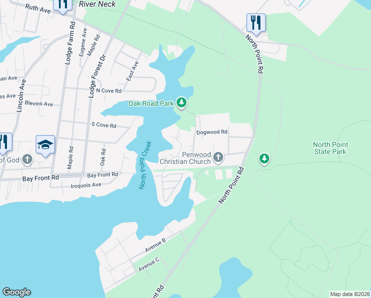 map of restaurants, bars, coffee shops, grocery stores, and more near 8631 Tall Oaks Road in Sparrows Point