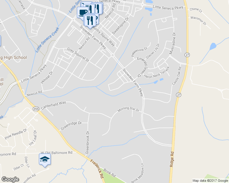 map of restaurants, bars, coffee shops, grocery stores, and more near 11663 Emerald Green Drive in Clarksburg