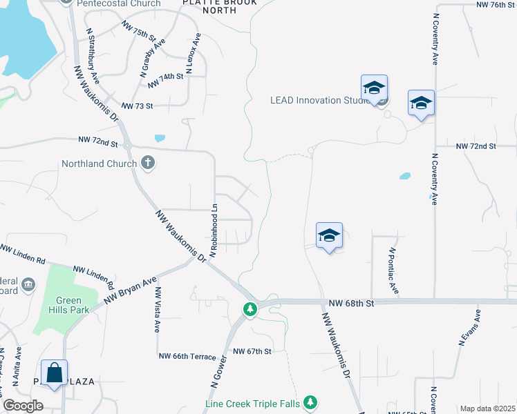 map of restaurants, bars, coffee shops, grocery stores, and more near 7009 North Gower Avenue in Kansas City