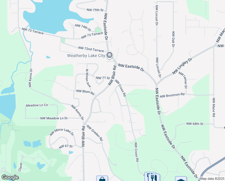 map of restaurants, bars, coffee shops, grocery stores, and more near 6924 Northwest Pleasant View Court in Kansas City