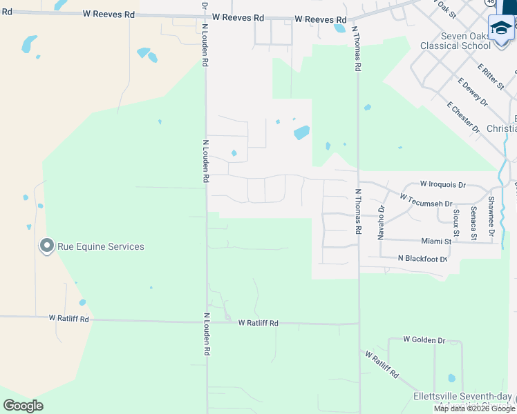 map of restaurants, bars, coffee shops, grocery stores, and more near 4760 North Louden Road in Bloomington