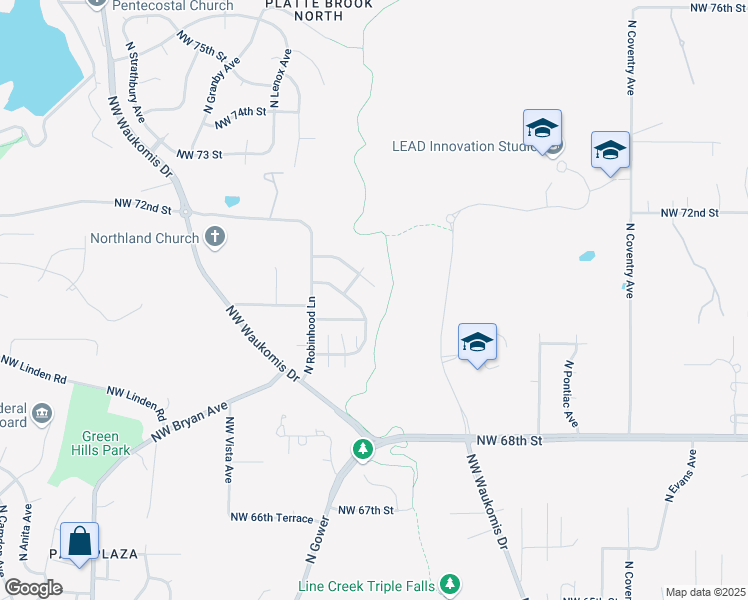 map of restaurants, bars, coffee shops, grocery stores, and more near 7009 North Gower Avenue in Kansas City