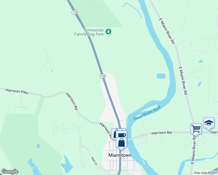 map of restaurants, bars, coffee shops, grocery stores, and more near 7370 Ohio 128 in Cleves