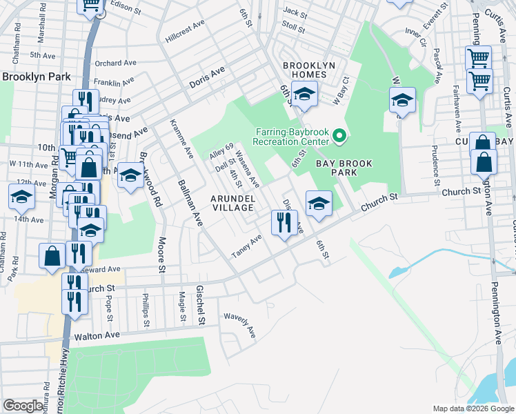 map of restaurants, bars, coffee shops, grocery stores, and more near 5331 4th Street in Baltimore