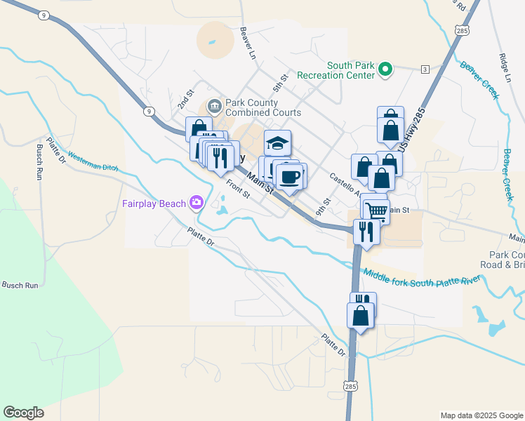 map of restaurants, bars, coffee shops, grocery stores, and more near 714 Front Street in Leadville