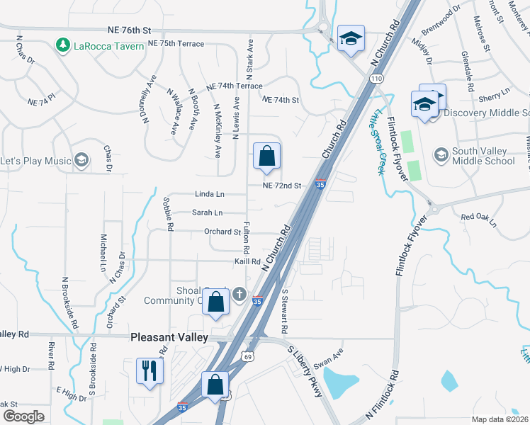 map of restaurants, bars, coffee shops, grocery stores, and more near 8807 Timber Creek Lane in Pleasant Valley
