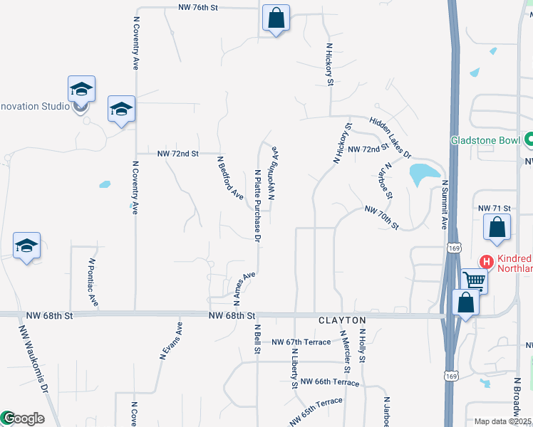 map of restaurants, bars, coffee shops, grocery stores, and more near 7018 North Wyoming Avenue in Kansas City