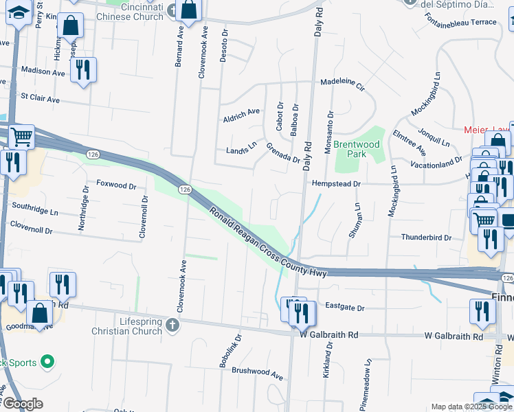 map of restaurants, bars, coffee shops, grocery stores, and more near 8509 Bobolink Avenue in Cincinnati