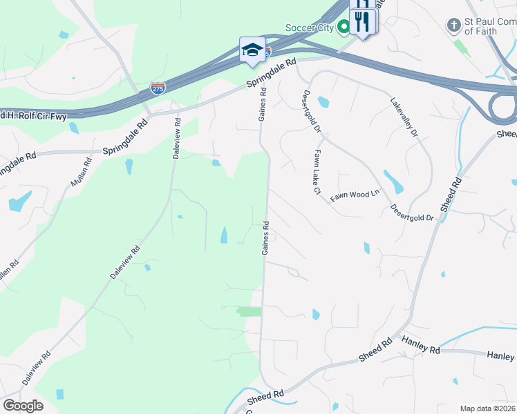 map of restaurants, bars, coffee shops, grocery stores, and more near 8045 Gaines Road in Cincinnati
