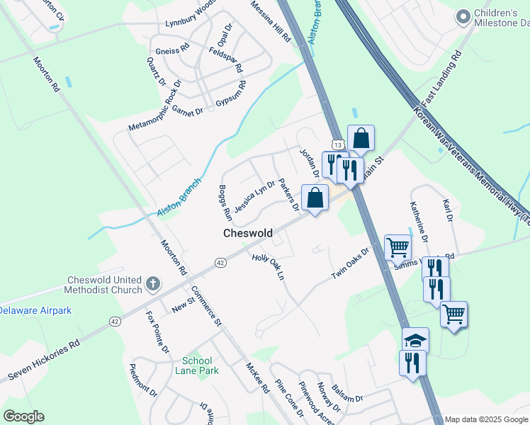 map of restaurants, bars, coffee shops, grocery stores, and more near 181 Boggs Run in Dover