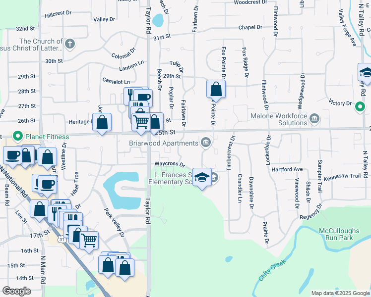 map of restaurants, bars, coffee shops, grocery stores, and more near 2230 Applegate Drive in Columbus