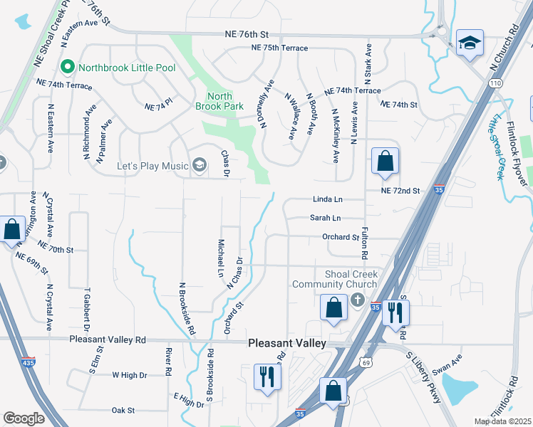 map of restaurants, bars, coffee shops, grocery stores, and more near 7105 Orchard Court in Pleasant Valley