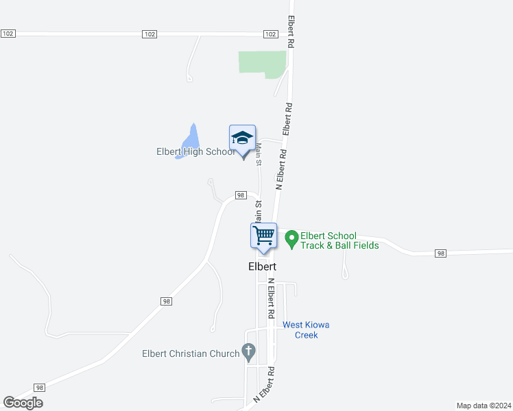 map of restaurants, bars, coffee shops, grocery stores, and more near 24489 Main Street in Elbert