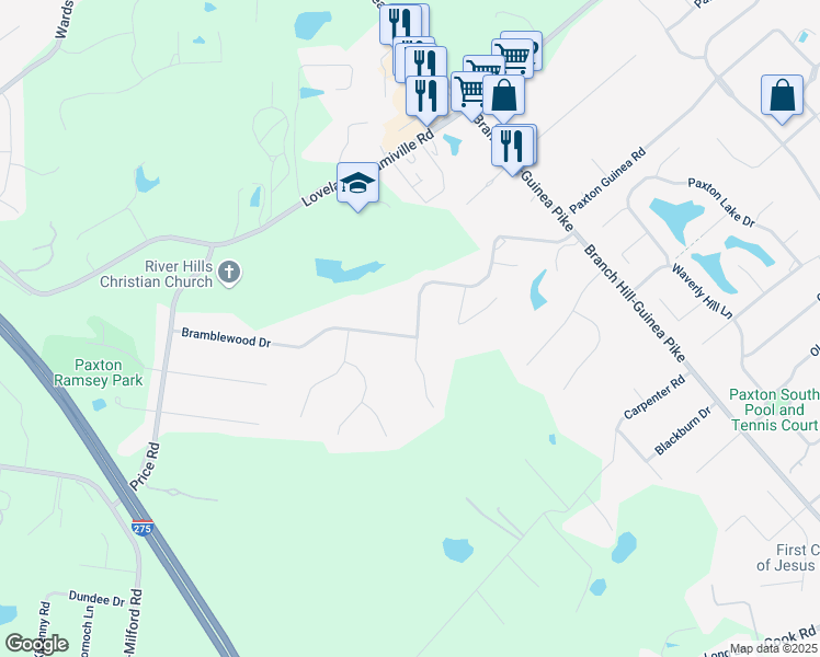 map of restaurants, bars, coffee shops, grocery stores, and more near 818 Bramblewood Drive in Loveland