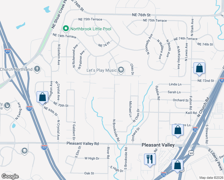 map of restaurants, bars, coffee shops, grocery stores, and more near 7912 Little Lane in Pleasant Valley