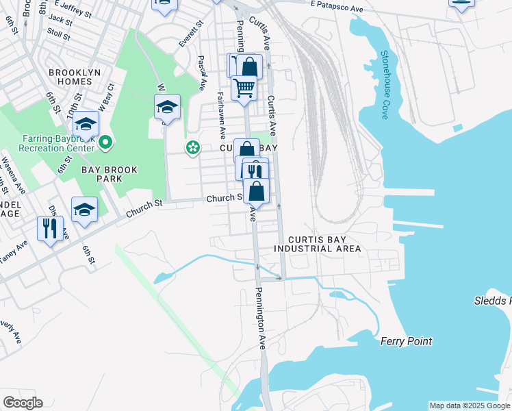 map of restaurants, bars, coffee shops, grocery stores, and more near 4821 Pennington Avenue in Baltimore