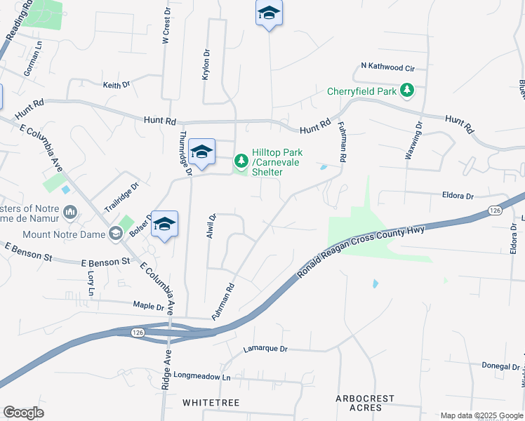 map of restaurants, bars, coffee shops, grocery stores, and more near 1237 Fuhrman Road in Cincinnati