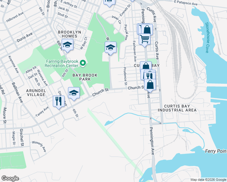 map of restaurants, bars, coffee shops, grocery stores, and more near 1233 Church Street in Baltimore