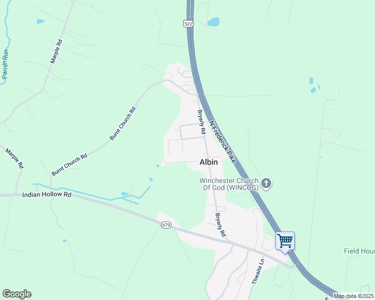 map of restaurants, bars, coffee shops, grocery stores, and more near 159 Fries Lane in Winchester