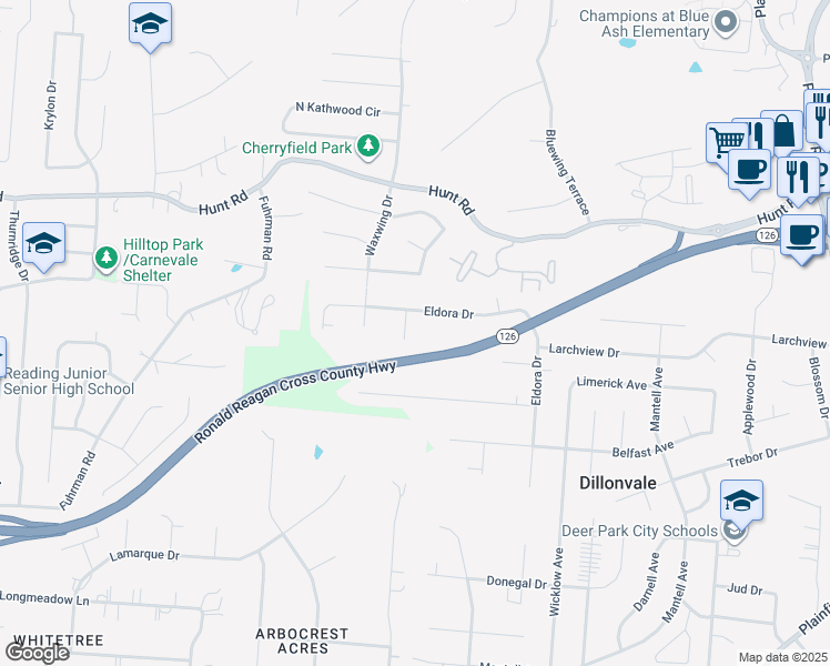 map of restaurants, bars, coffee shops, grocery stores, and more near 8970 Sedgewick Drive in Cincinnati