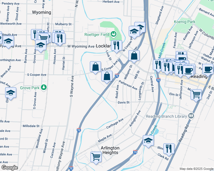 map of restaurants, bars, coffee shops, grocery stores, and more near 339 Wilson Street in Cincinnati