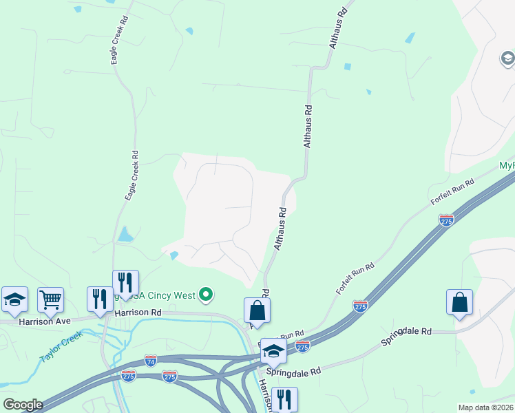 map of restaurants, bars, coffee shops, grocery stores, and more near 7820 Austin Ridge Drive in Cincinnati