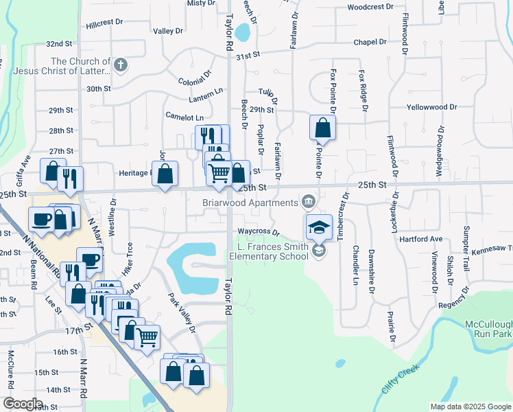 map of restaurants, bars, coffee shops, grocery stores, and more near 2348 Applegate Drive in Columbus