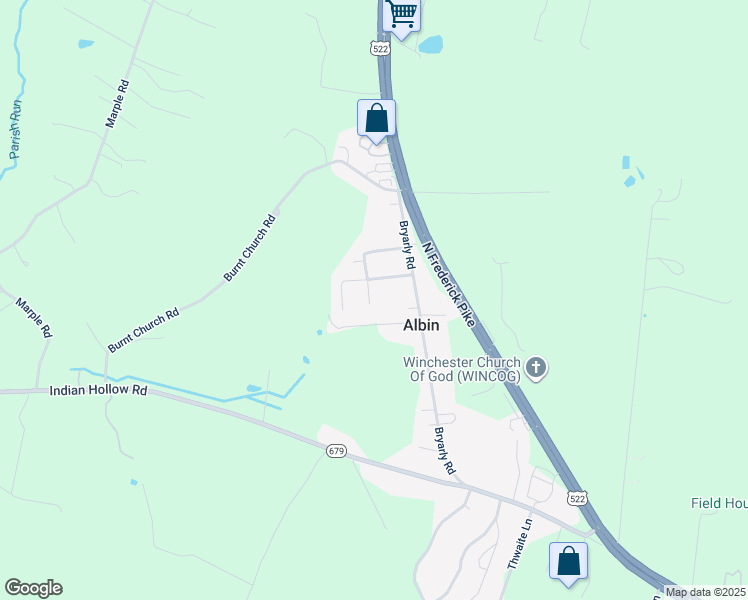 map of restaurants, bars, coffee shops, grocery stores, and more near 159 Fries Lane in Winchester